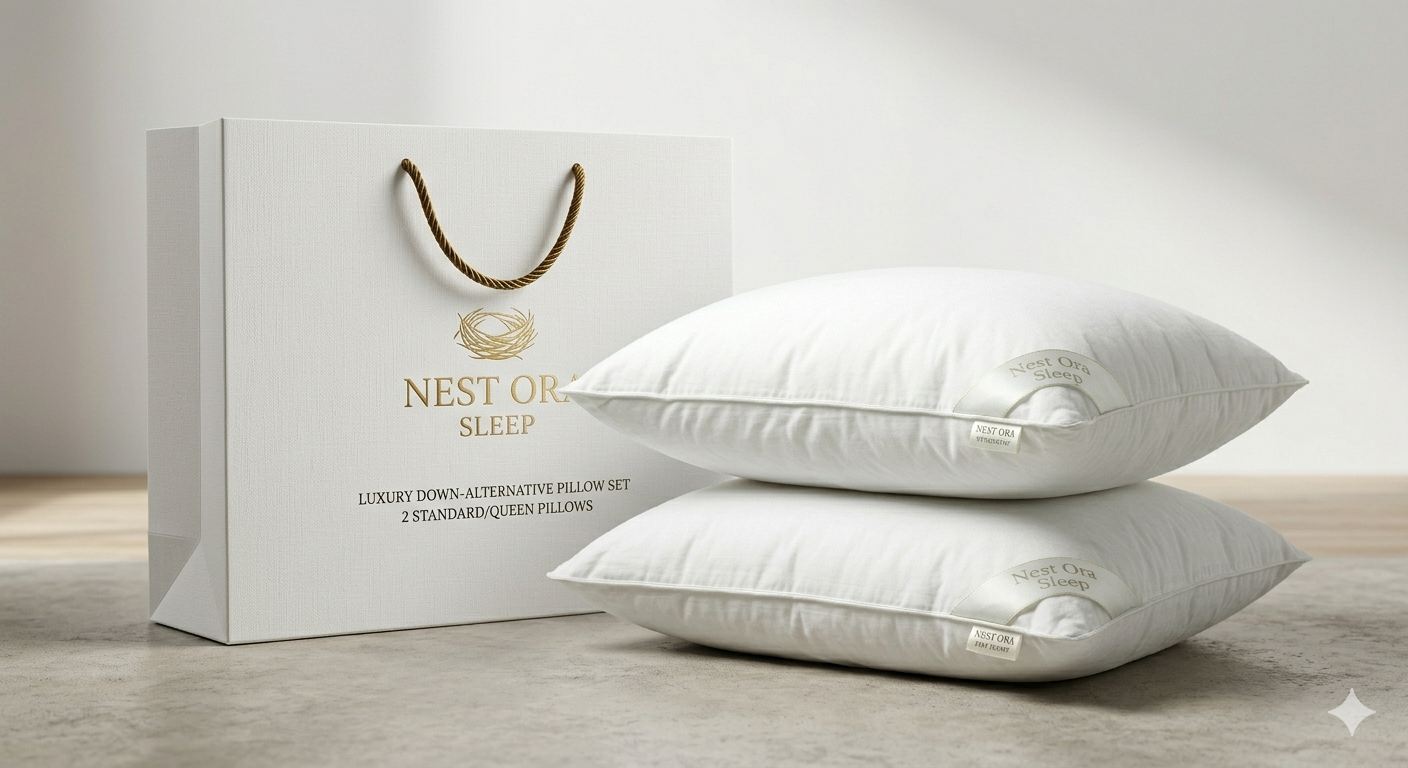 NestoraSleep™ Luxury Hotel Fiber Pillow | Ultra-Soft, Breathable & Adjustable Height | Neck Support | Hypoallergenic | Premium Sleep Pillow