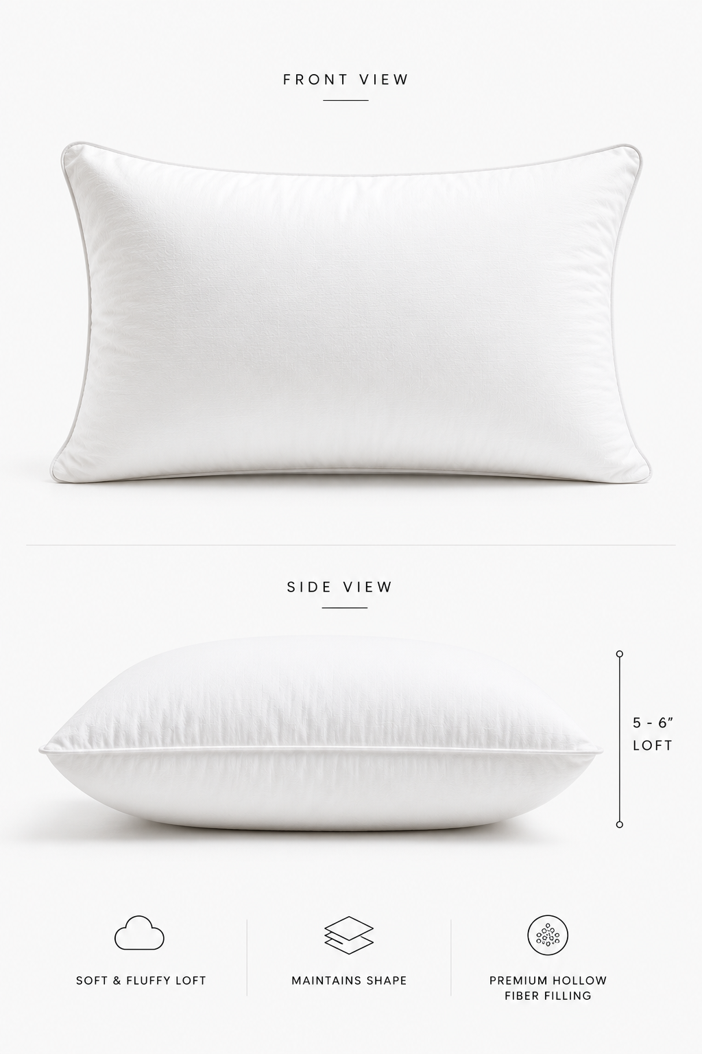 NestoraSleep™ CloudComfort Pillow | Premium Hollow Fiber Sleeping Pillow | Soft & Fluffy Bed Pillow | Height Adjustable | Breathable Neck Support | White | 16 × 27 Inches