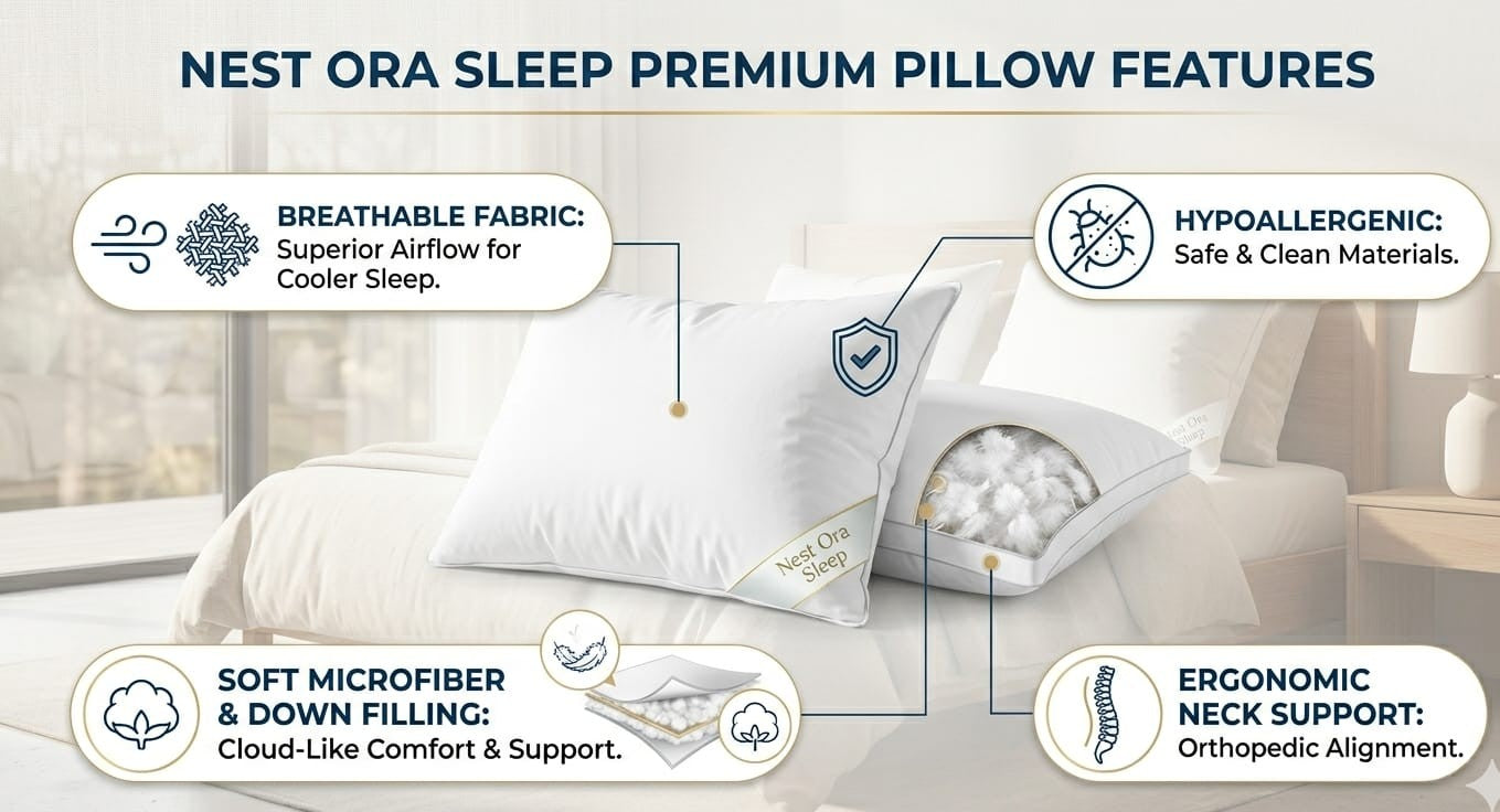 Nestorasleep Hotel Luxury Pillows (Set of 2) – Soft, Fluffy Comfort for 5-Star Sleep at Home