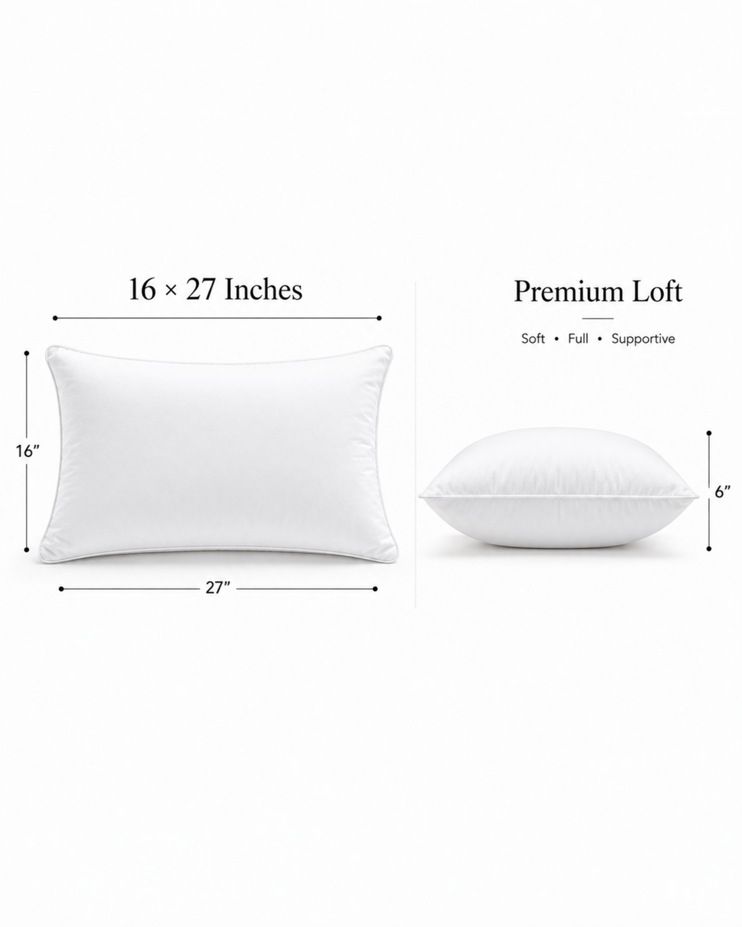 NestoraSleep™ Pure Cotton Pillow | Premium Cotton Sleeping Pillow | Soft & Breathable Bed Pillow | Natural Comfort | White | 16 × 27 Inches